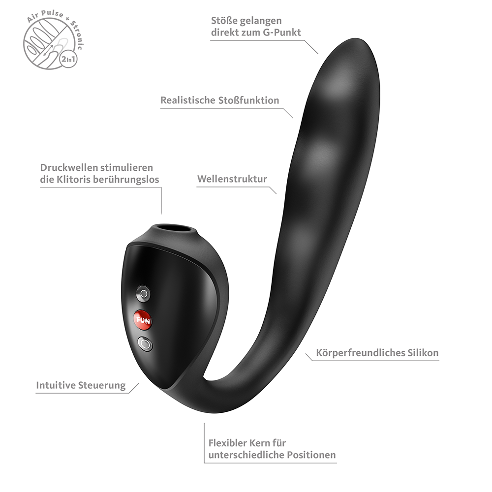STRONIC PULSE ALLEGRO Black – Rabbit Pulsator mit Air Pulse von FUN FACTORY, Infografik