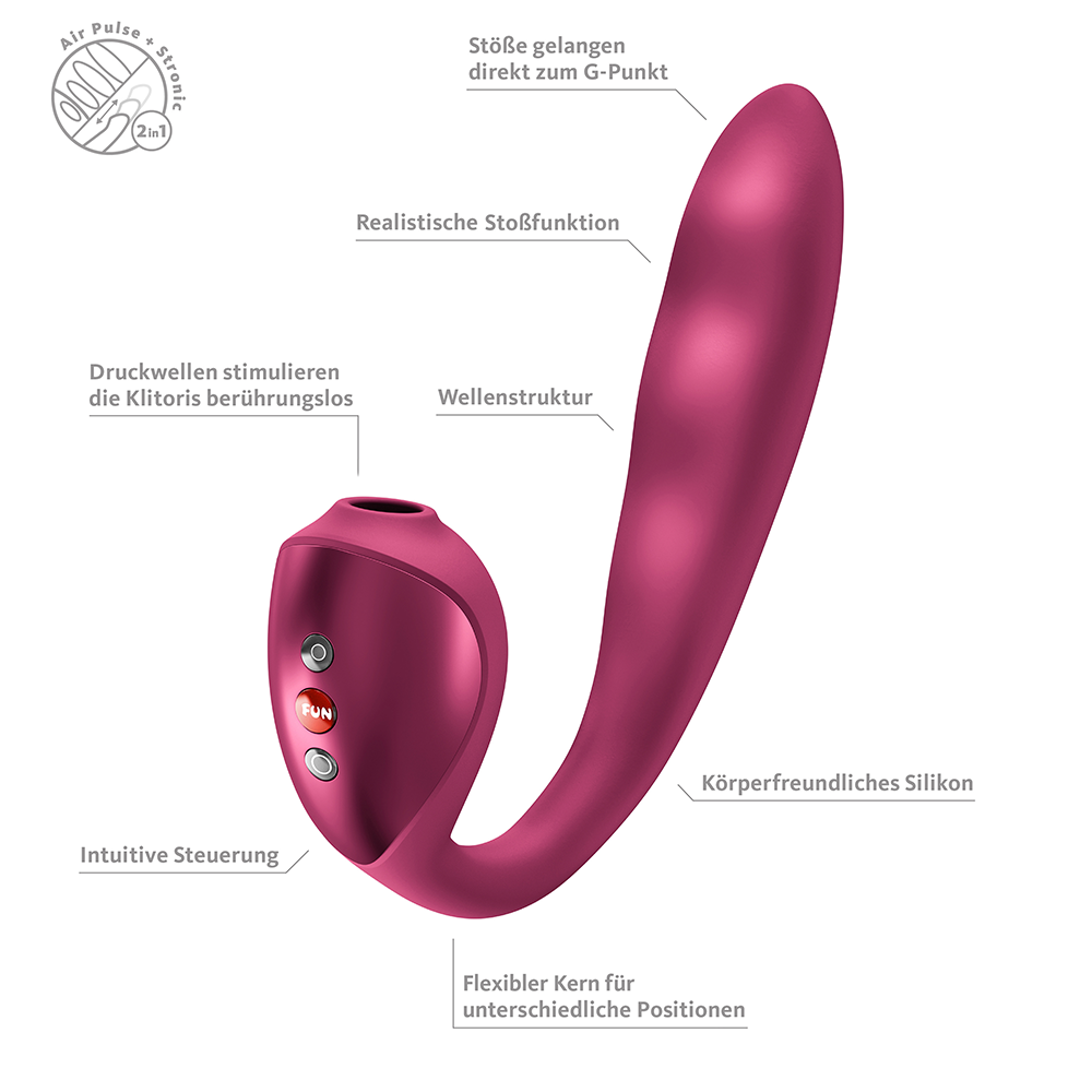STRONIC PULSE ALLEGRO Wine Red – Rabbit Pulsator mit Air Pulse von FUN FACTORY, Infografik