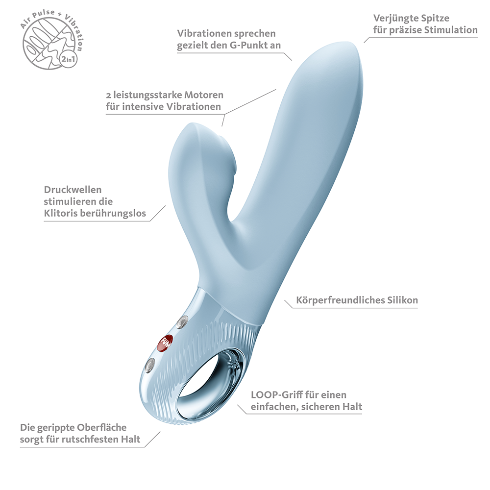 SPICY PULSE BI Ice Blue – Air Pulse Vibrator von FUN FACTORY, Infografik