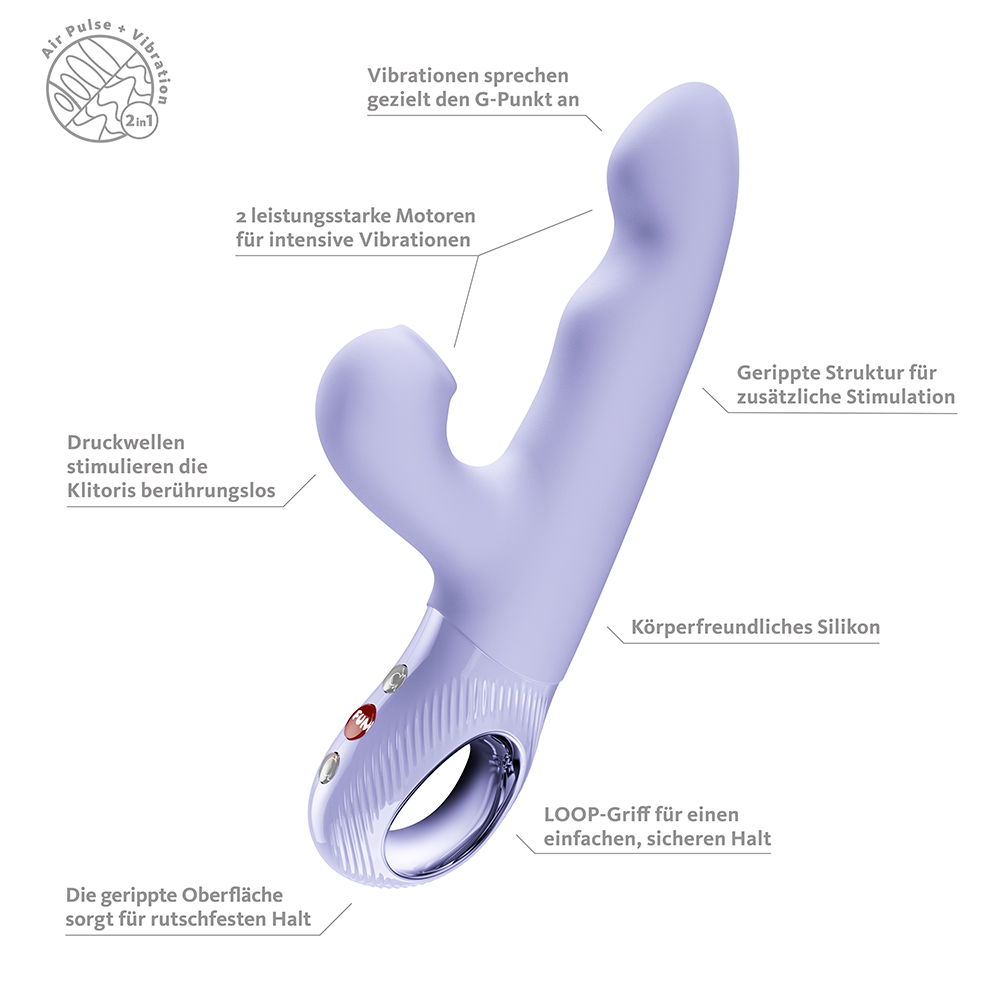 LOVE PULSE BI Purple – Air Pulse Vibrator von FUN FACTORY, Infografik